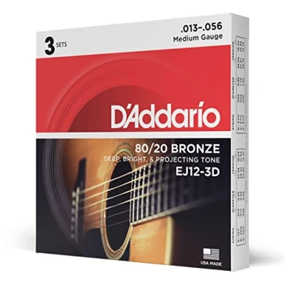 Abbildung von D&#039;Addario Gitarrensaiten Westerngitarre 80/20 Phosphor Bronze Akustikgitarre Acoustic Guitar Strings EJ12 3D Medium, 13 56 3 Stück
