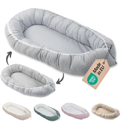 Abbildung von ULLENBOOM ® Bettnestchen Kuschelnest Baby 55x95 cm, kuscheliges Babynest, Made in EU, (1 tlg), Ideal für Neugeborene als Reisebett, Grau