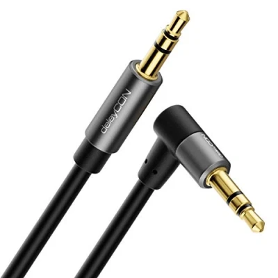 Abbildung von deleyCON 1,5m Klinke Audio Stereo AUX Kabel 3,5mm Klinkenkabel Audiokabel Winkelstecker Metallstecker Handy Smartphone Tablet Kopfhörer HiFi Receiver (Extra Dünn &amp; Flexibel)