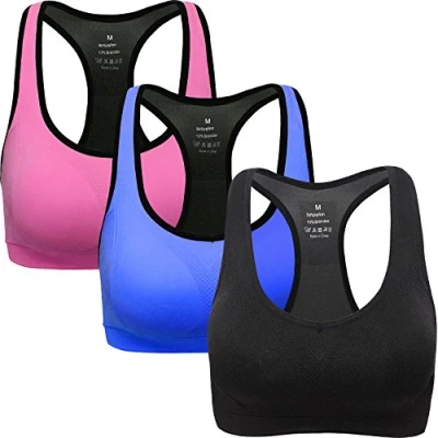 Abbildung von ANGOOL Damen Komfort Klassische Racerback Sport BH Top Fuer Yoga Fitness Training, Blau + Weiß Grün, S Fit 65B 65C 65D 70BC 70D 75BC
