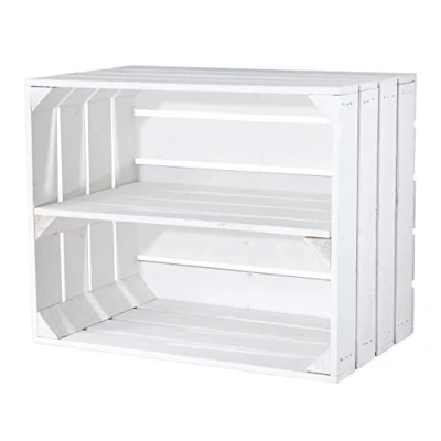 Abbildung von Vinterior 3 weiße Obstkisten Johanna/Schuhregal Ablageregal Beistelltisch Schuhbox Weinkiste Apfelkiste Holzkiste Regalkiste Ablagekiste 50cm x 40cm 30cm (LxBxH)