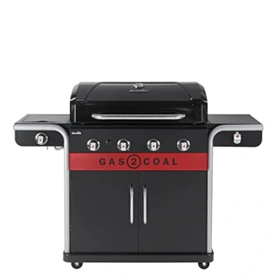 Abbildung von Char Broil Gasgrill Gas2Coal 2.0 440 4 Brenner Hybridgrill, 2 Patentierte Holzkohleschalen, Große Türen Ideal für draußen, Garten, Terrasse