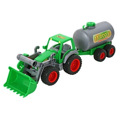 Abbildung von Traktor mit Frontlader und Fasswagen von wadertoys