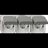 Abbildung von Schneider Electric Merten MEG2391 8029 Aufputz 3 fach Schuko Steckdose mit Klappdeckel, Schutzkontaktsteckdose, Aufputzsteckdose, senkrecht, IP44, feuchtraum, AQUASTAR