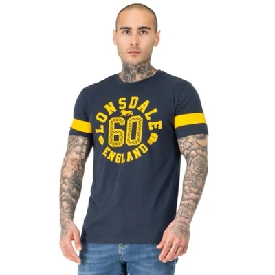 Abbildung von Lonsdale Normale Passform Askerswell Tshirt print, Herren, Größe: XXL, Navy/yellow