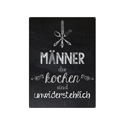 Abbildung von Interluxe Wandschild METALLSCHILD Blechschild MÄNNER DIE Kochen SIND UNWIDERSTEHLICH Shabby Vintage Geschenk Dekoration Tafelfarbe Tafelhintergrund