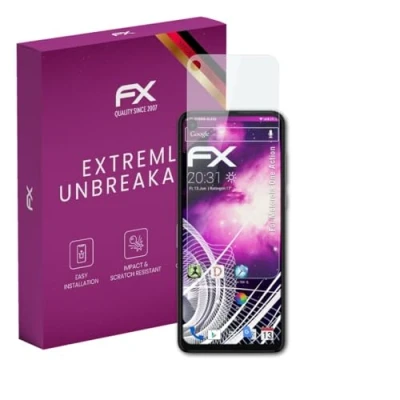 Abbildung von atFoliX Glasfolie kompatibel mit Motorola One Action Panzerfolie, 9H Hybrid Glass FX Schutzpanzer Folie