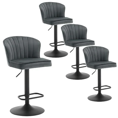 Abbildung von EUGAD 4er Set Barhocker höhenverstellbar, Barstuhl 360 drehbar, Küchenhocker mit Rückenlehne Fußstütze, für Küche Kücheninsel Wohnzimmer, aus Samtbezug Polsterung Metallgestell, Dunkelgrau, 1056BY 4