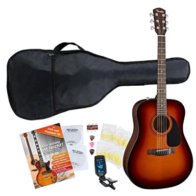 Abbildung von Fender CD 60 SB Set Westerngitarre (mit Tasche, Clip Tuner, Gitarrenschule mit &amp; DVD, Saiten und Plektren) Sunburst
