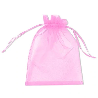 Abbildung von PLECUPE 100 Stück Durchsichtig Tunnelzug Organzabeutel Organzasäckchen Süßigkeiten Beutel Saeckchen Geschenk, 16 x 22cm Hochzeit Säckchen Party Festival Bonbonsbeutel Candy Bags Rosa