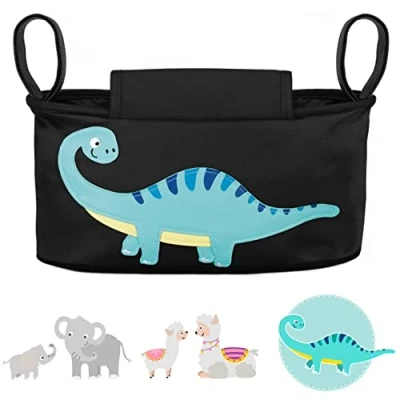 Abbildung von GLÜCKSWOLKE Kinderwagen Tasche in Grau oder Schwarz I 6 Motive Kinderwagentasche &amp; Buggy Organizer, mit Getränkehalter und Feuchttücherfach