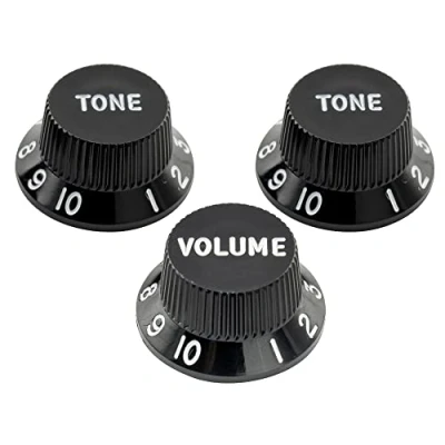 Abbildung von Musiclily Ultra Universal Strat Potiknöpfe Knobs Gitarre 1 Volume 2 Tone Set für Fender USA Stratocaster ST Style E Gitarre, Schwarz