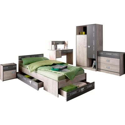 Abbildung von Parisot Jugendzimmer Set &quot;Fabric&quot;, (Set, 4 St., Bett, Bettschubkasten, Kleiderschrank, Nachttisch), wahlweise mit Aufbauservice