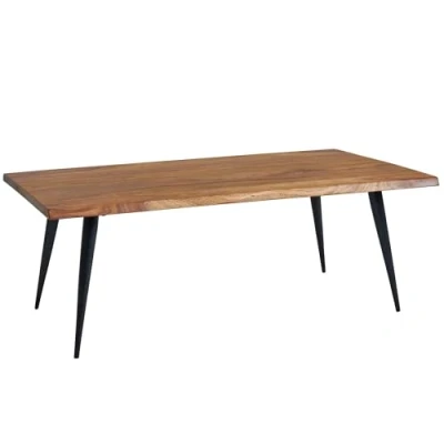 Abbildung von FineBuy Couchtisch Sheesham Massivholz Sofatisch mit Baumkante, Wohnzimmertisch Kaffeetisch Eckig Metall Gestell, Tisch Beistelltisch Wohnzimmer Modern