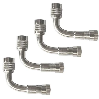 Abbildung von QitinDasen 4Pcs Professionell Reifen Ventilverlängerung Adapter Set, 90 Grad Vernickeltes Kupfer Reifenventil Verlängerung Schrader Ventil Adapter, für Fahrrad, Motorrad, Auto (Silber)