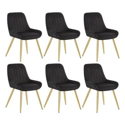 Abbildung von Lestarain Esszimmerstühle 6er Set, Retro Küchenstühle Wohnzimmerstühle Sitzfläche Aus Samt Retrostuhl mit Metallbeine Besucherstuhl Stuhl für Esszimmer Wohnzimmer Küche Schwarz