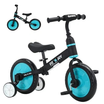 Abbildung von UBRAVOO Fit &#039;n Joy Kinderfahrrad Fahrräder, 4 in 1 Laufrad für Kinder mit Pedalen und Stützrädern, Trike to Bike Kinderrad Jungen Mädchen von 2 bis 5 Jahren (Blau)