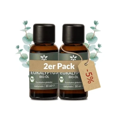 Abbildung von Heldengrün® BIO Eukalyptusöl [100% NATURREIN] Natürliche Frische Echtes Eukalyptus Öl für Aromatherapie &amp; Kosmetik, Ätherisches Öl, Eucalyptus Oil 2 x 30 ml