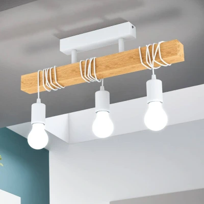 Abbildung von Eglo 33166 Hängeleuchte TOWNSHEND Stahl weiß, Holz braun E27 3X40W L:55cm B:10,5cm H:26,5cm dimmbar