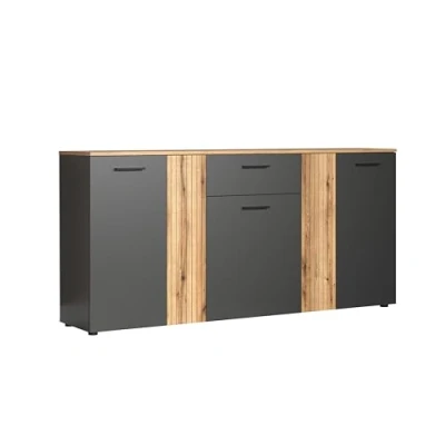 Abbildung von trendteam smart living Esteban Kommode Anthrazit/Eiche Aufbewahrungsschrank in Rillenoptik (BxHxT) 181 x 86 38 cm Sideboard mit Einer Vollauszug Schublade