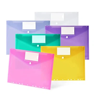 Abbildung von Dokumententasche A4 30 pack, Dokumentenmappe Transparent Sammelmappen mit 11 Lochrand und Etikettentasche, Sichttasche Dokumenten für Dokumente Organisiere (6 Farben)