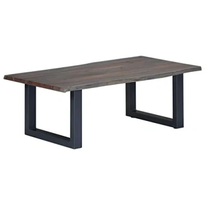 Abbildung von vidaXL Akazienholz Massiv Couchtisch mit lebenden Kanten Baumkante Beistelltisch Baumstamm Wohnzimmertisch Kaffeetisch Sofatisch Holztisch Grau 115x60x40cm