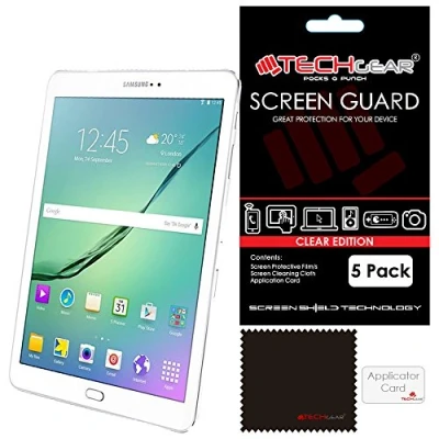 Abbildung von TECHGEAR [5 Stück Displayschutz für Samsung Galaxy Tab S2 (9,7 Zoll) Ultra Klare Schutzfolie (SM T810 / SM T815) mit Reinigungstuch + Applikationskarte