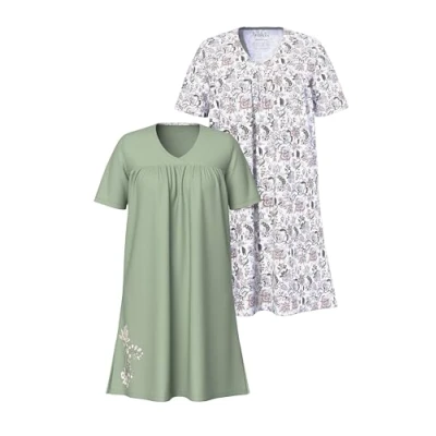 Abbildung von Ulla Popken 2 PACK OF Sleep Nachthemd, Damen, Größe: 50/52, Olive