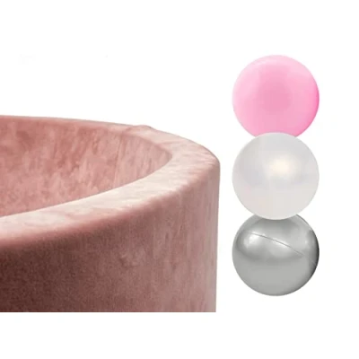 Abbildung von MISIOO Velvet Bällebad Kinder für Baby Zimmer 150 Bälle Spielzeug Maschinenwaschbar Öko Tex 90 x 30 cm Rosa Weiß und Silber
