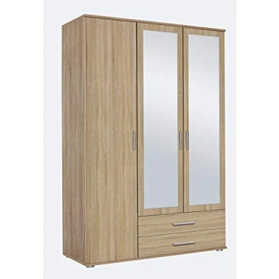Abbildung von Rauch Möbel Rasant, Schrank Drehtürenschrank mit Spiegel inklusive 2 Schubladen, 3 türig, Zubehörpaket Basic Einlegeböden, 1 Kleiderstange, Eiche Sonoma, 52 x 127 188 cm