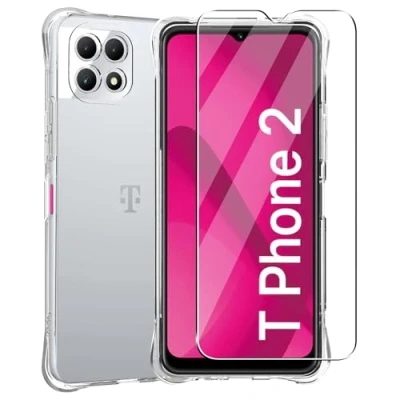 Abbildung von FDHYFGDY Schutzhülle für Telekom T Phone 2 Hülle + 1 Stück Panzerglas Schutzfolie, transparente stoßfeste Silikon Handyhülle, klare, dünne, weiche TPU Stoßstangenabdeckung Case