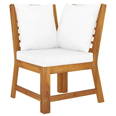 Abbildung von vidaXL Akazienholz Massiv Modular Ecksofa mit Creme Kissen Sofa Lounge Gartensofa Sessel Gartensessel Einzelsofa Gartenmöbel Innen Außen