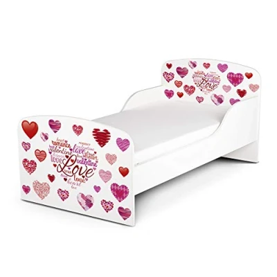 Abbildung von Leomark Funktionsbett aus Holz My Love Kinderbett mit Matratze, Holzbett Seitenschutz Lattenrost, Komplett Set für Kinderzimmer, Liegefläche 70/140 cm, UV Druck