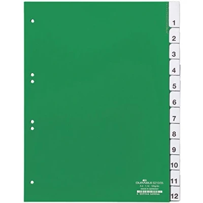 Abbildung von Durable Kunststoffregister 1 12, A4 hoch, volldeckend, grün, 621005
