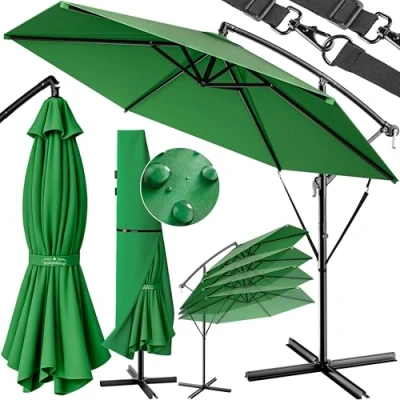 Abbildung von Kingsleeve® Sonnenschirm UV Schutz 50+ mit Ständer Windsicherung 330cm Kurbel Alu schwenkbar neigbar Garten Terrasse Balkon Ampelschirm 3,3m Grün