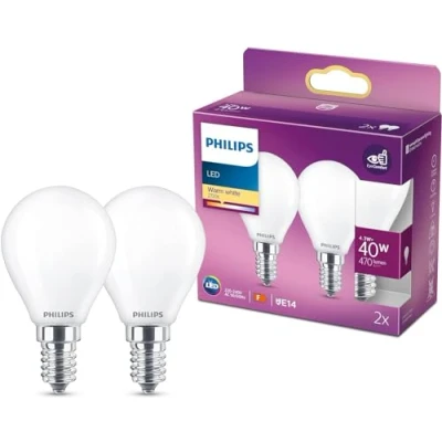 Abbildung von Philips LED Classic E14 Lampen 2 er Pack (40 W), matte mit warmweißem Licht, energiesparende Beleuchtung langer Nutzlebensdauer