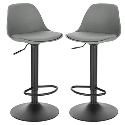 Abbildung von EUGAD 0650BY 2 Barhocker 2er Set Gepolsterter Drehhocker mit Luftheber Design, Kunstleder Barstuhl Lehne Küchen, Höhenverstellbar Grau