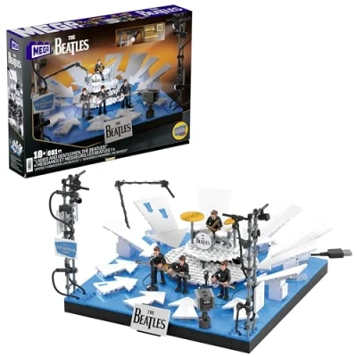 Abbildung von MEGA The Beatles Bauspielzeug zum Sammeln mit 671 Teilen, 4 beweglichen Actionfiguren der Bandmitglieder und LED Leuchten, Set für Sammler Zusammenbauen Präsentieren, HVH42