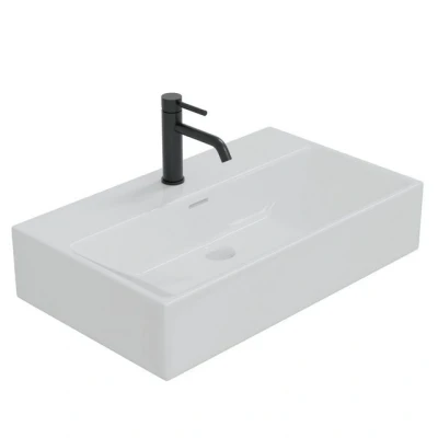 Abbildung von HAGO Waschbecken Keramik 60x36x13cm eckig Überlauf Wandmontage Aufsatzwaschbecken weiß