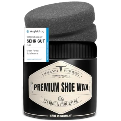 Abbildung von URBAN FOREST Schuhwachs farblos mit Bienenwachs &amp; Avocado Öl 250ml+Schwamm Schutzwachs (2 St)