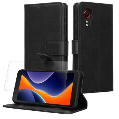 Abbildung von kwmobile Kunstleder Handyhülle kompatibel mit Samsung Galaxy Xcover 5 Hülle Brieftaschen Schutzhülle aus PU Leder Displayschutz Schwarz