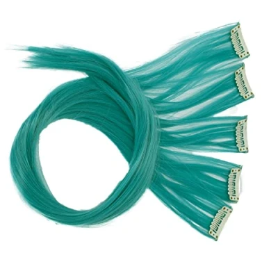Abbildung von CAISHA 5 Teile Set 60cm Bunte Strähne Strähnchen Clip in Extension Haarverlängerung Glatt Langhaar Haarteil Blaugrün BST125