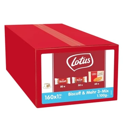 Abbildung von Lotus Biscoff Karamellisierter Keks, Schokoladenkeks und Gallette Bretone 160 Einzeln Verpackte Kekse Nur Natürliche Inhaltsstoffe 160x1 1,1 kg