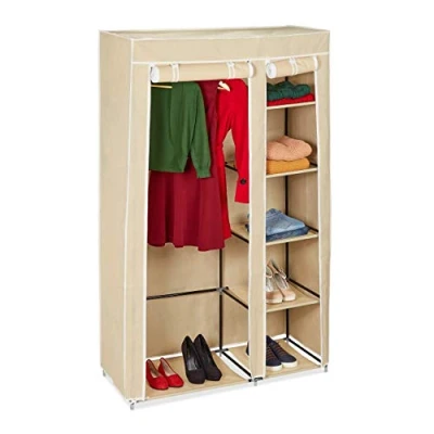 Abbildung von Relaxdays Stoffschrank, mit Kleiderstange &amp; 5 Fächern, HBT: 174 x 107 42,5 cm, stabiler Faltschrank Bezug, beige