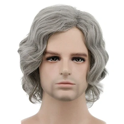 Abbildung von karlery Herren Kurz Bob Welle Grau Perücke Männer Halloween Cosplay Anime Kostüm Party