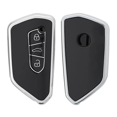 Abbildung von kwmobile Autoschlüssel Hülle kompatibel mit VW Golf 8 3 Tasten Schlüsselhülle Silikon Cover Schwarz Silber