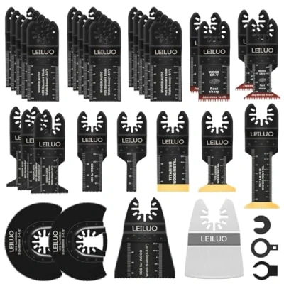 Abbildung von LEILUO 34 tlg Zubehörset für Oszillierende Multitools Ideal Holz Nägel und Trockenbau Universelle Aufsätze mit Aufbewahrungstasche Kompatibel DeWalt Makita Dremel Mehr