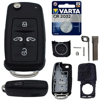 Abbildung von Auto Schlüssel Funk Fernbedienung 1x Gehäuse 5 Tasten + CR2032 Batterie Ersatz Autoschlüssel Schlüsselgehäuse Reperatur Set passend für VW SEAT Sharan Alhambra II Caddy 2K Transporter T5 T6