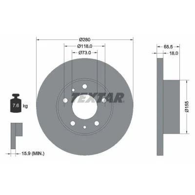 Abbildung von TEXTAR PRO 92073703 Bremsscheibe 280 18 05/07 118 voll beschichtet ohne Radbefestigungsbolzen, Radnabe FIAT: Ducato II Pritsche/Fahrgestell