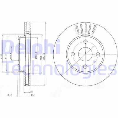 Abbildung von DELPHI BG3781 Bremsscheibe 255 25 4 Belüftet geölt hochgekohlt ohne Radlager, ABS Sensorring TOYOTA: Corolla IX Schrägheck, Kombi